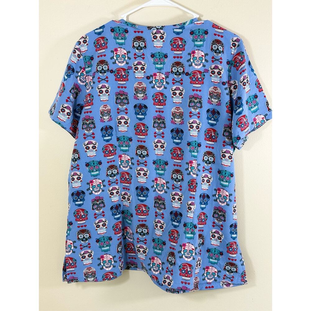 Sugar Skull Scrub Top Goth Nurse Tattoo Y2K Alt Medical Hearts Day of the Dead